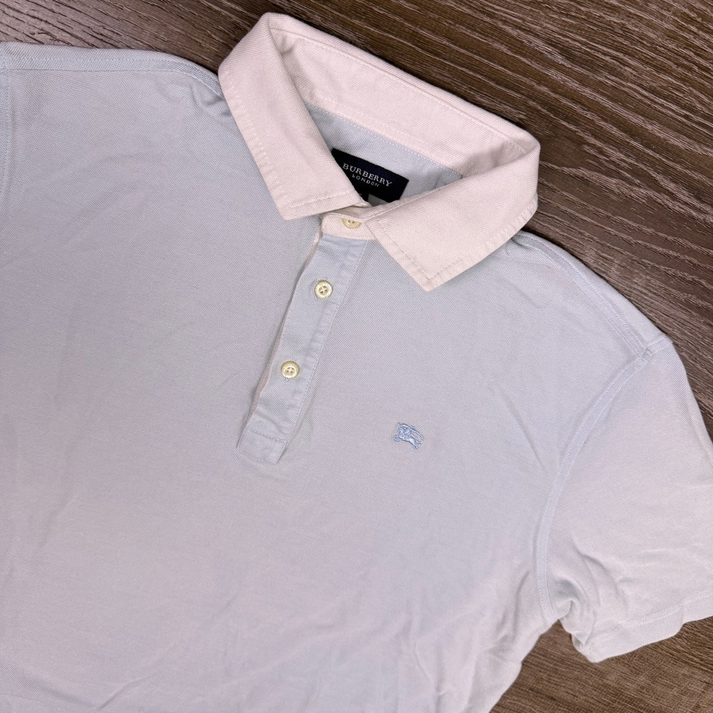Burberry London Polo Shirt Mens 5 (M) Light Blue Logo Quiet Luxury Academia